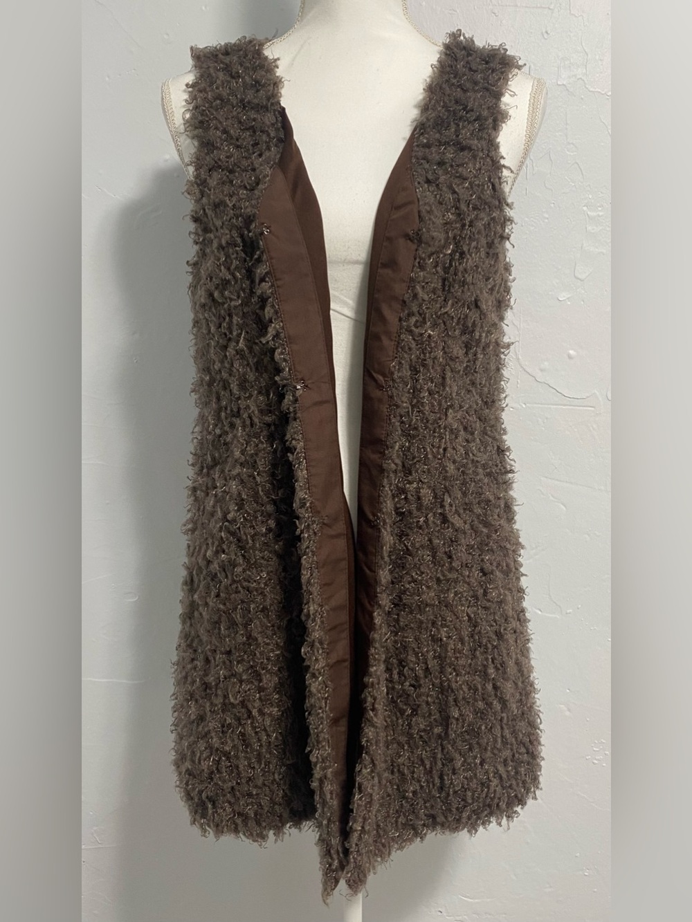 Gracia Brown Fuzzy Open-Front Vest